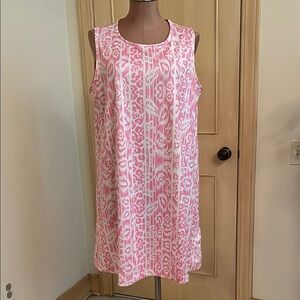STELLA PARKER Preppy Resort Sleeveless Scoop Neck Pink/White Ikat Tank Sheath L